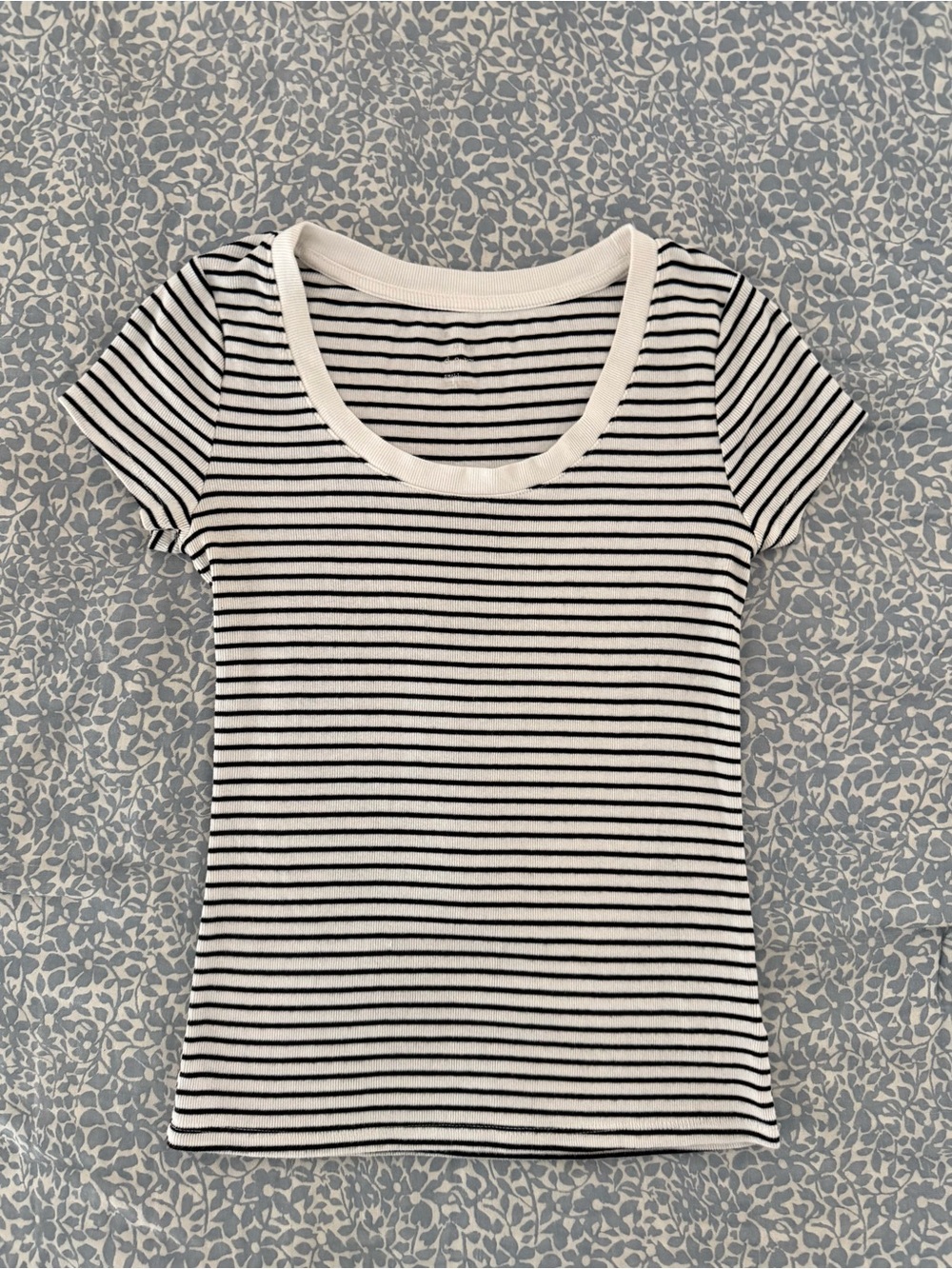 a new day Black & White Striped Scoop Neck Short Sleeve Tee